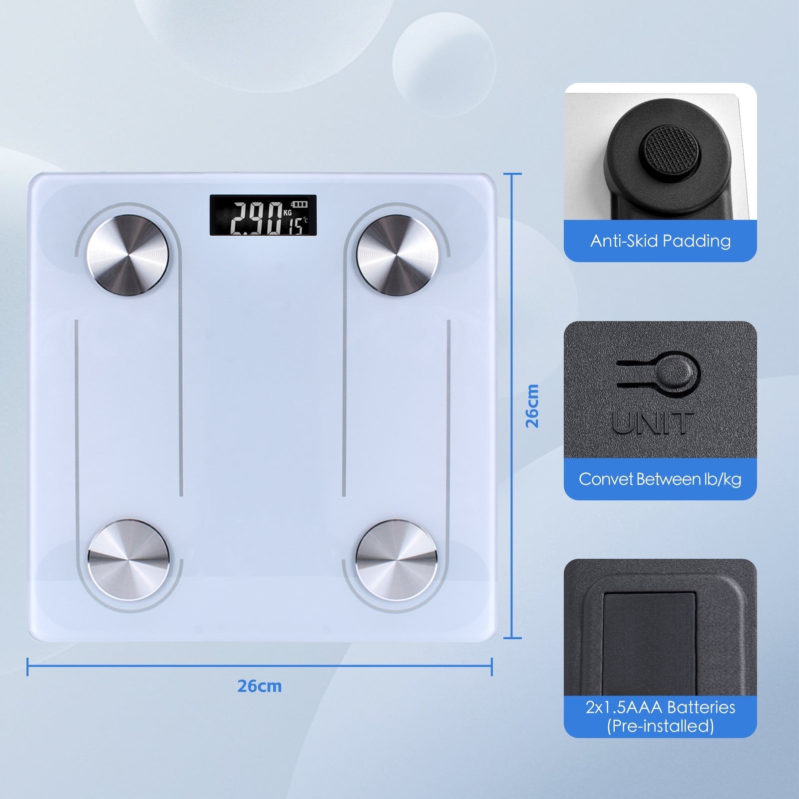 Clevinger Bluetooth Smart Digital Glass Bathroom Scale Max Capacity 180Kg - 12