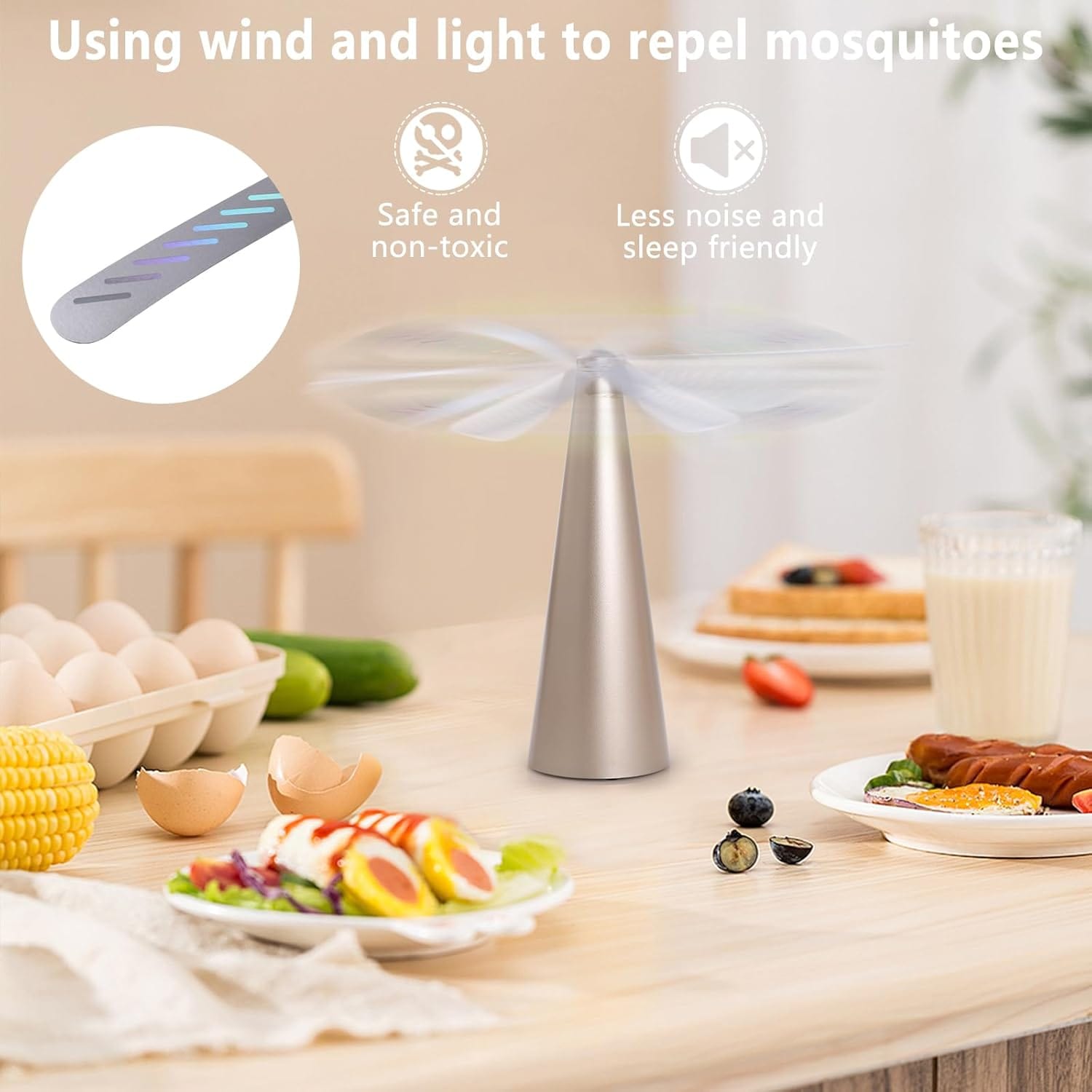 Battery Operated Shoo Fly Chemical Free Fly Repellent Fan Gold - 02