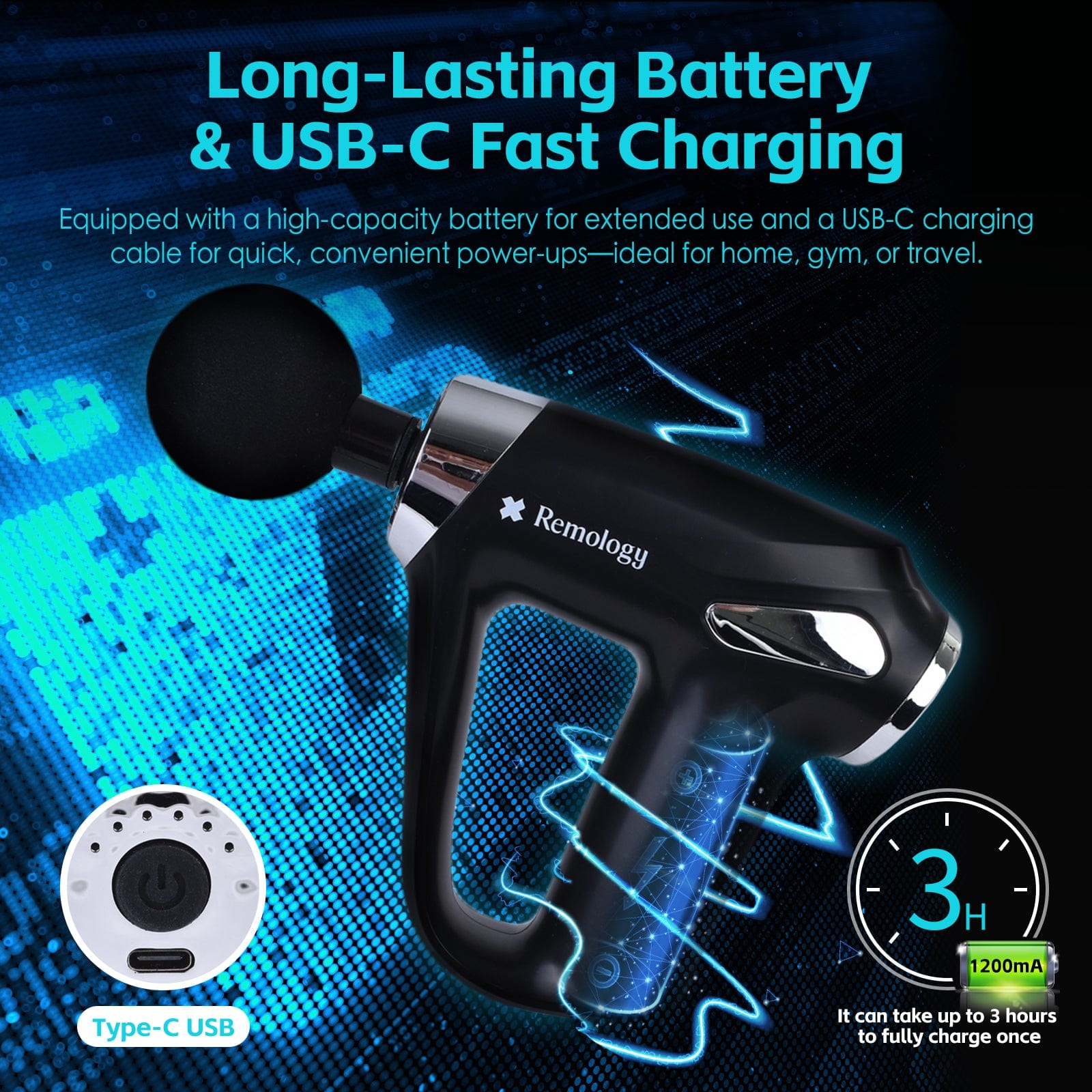 Remology Impact Therapy 6 Adaptive Speed Usb C Massage Gun With 4 Heads - 07