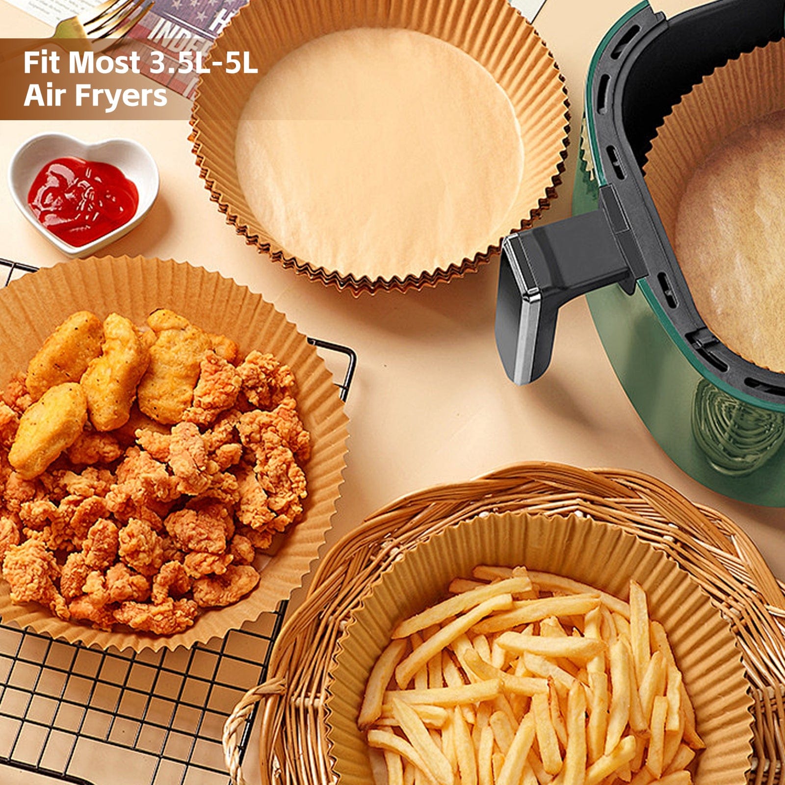 100 Pcs 16Cm Round Disposable Unbleached Silicone Paper Dish Air Fryer Liner - 06