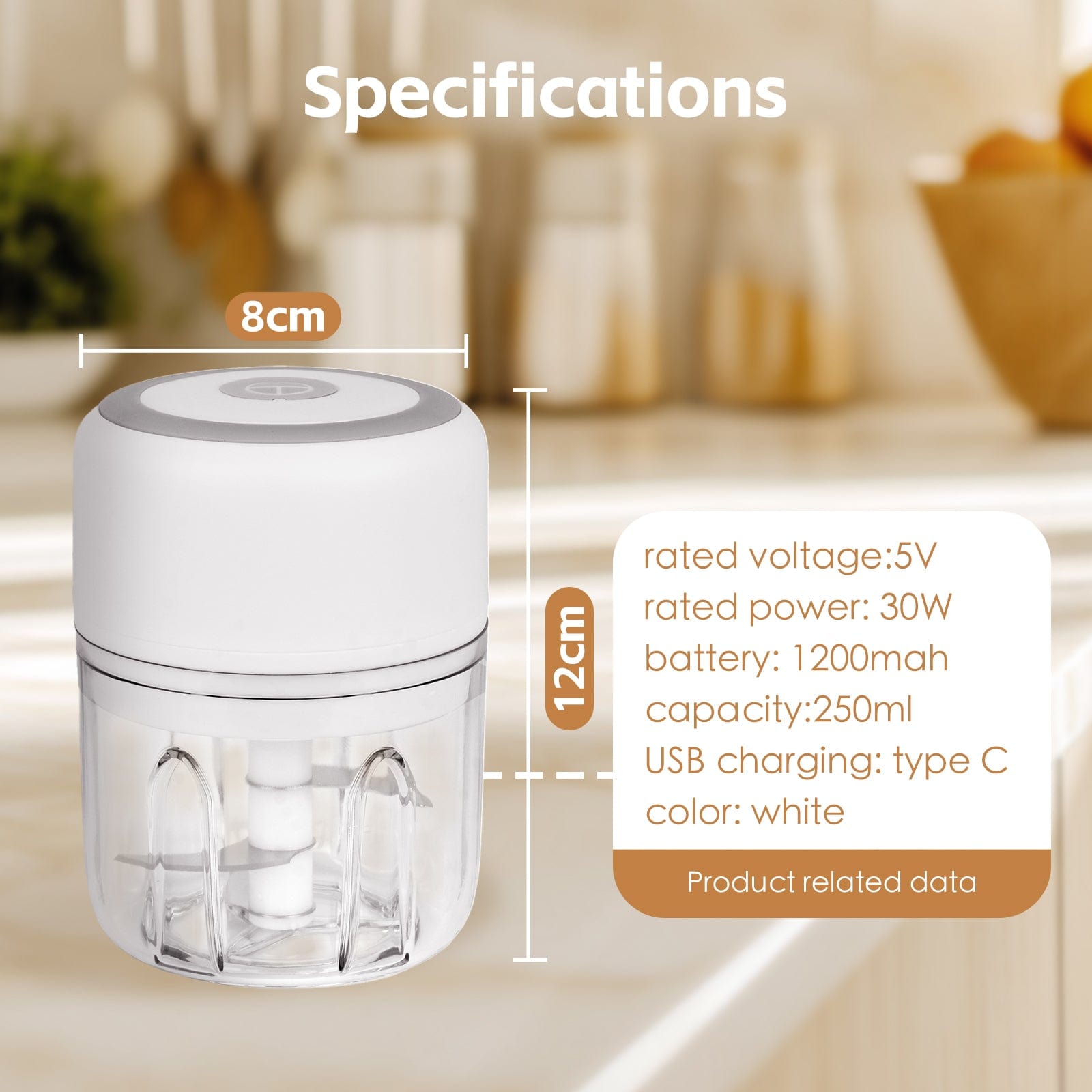 250Ml Cordless Usb Rechargeable Mini Food Chopper - 07
