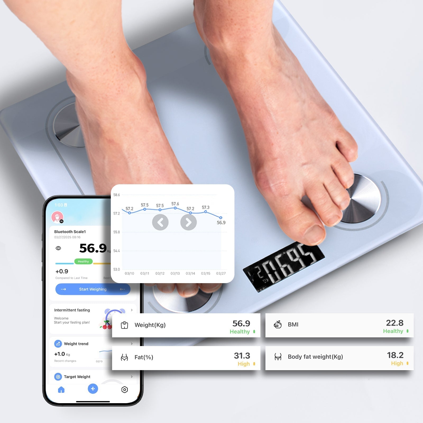 Clevinger Bluetooth Smart Digital Glass Bathroom Scale Max Capacity 180Kg - 05