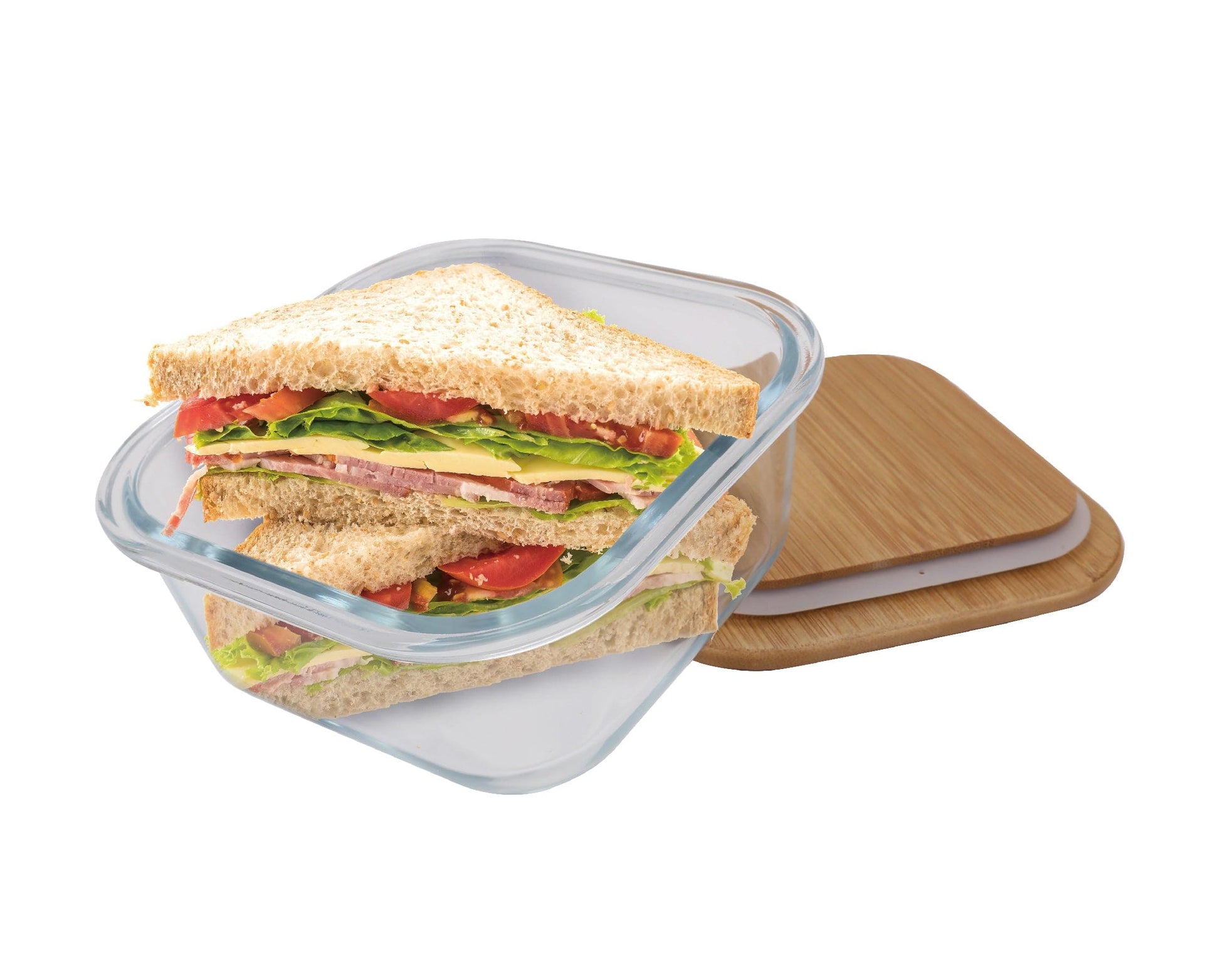 Medium Bamboo Food Container Clear Glass With Bamboo Lid - 01