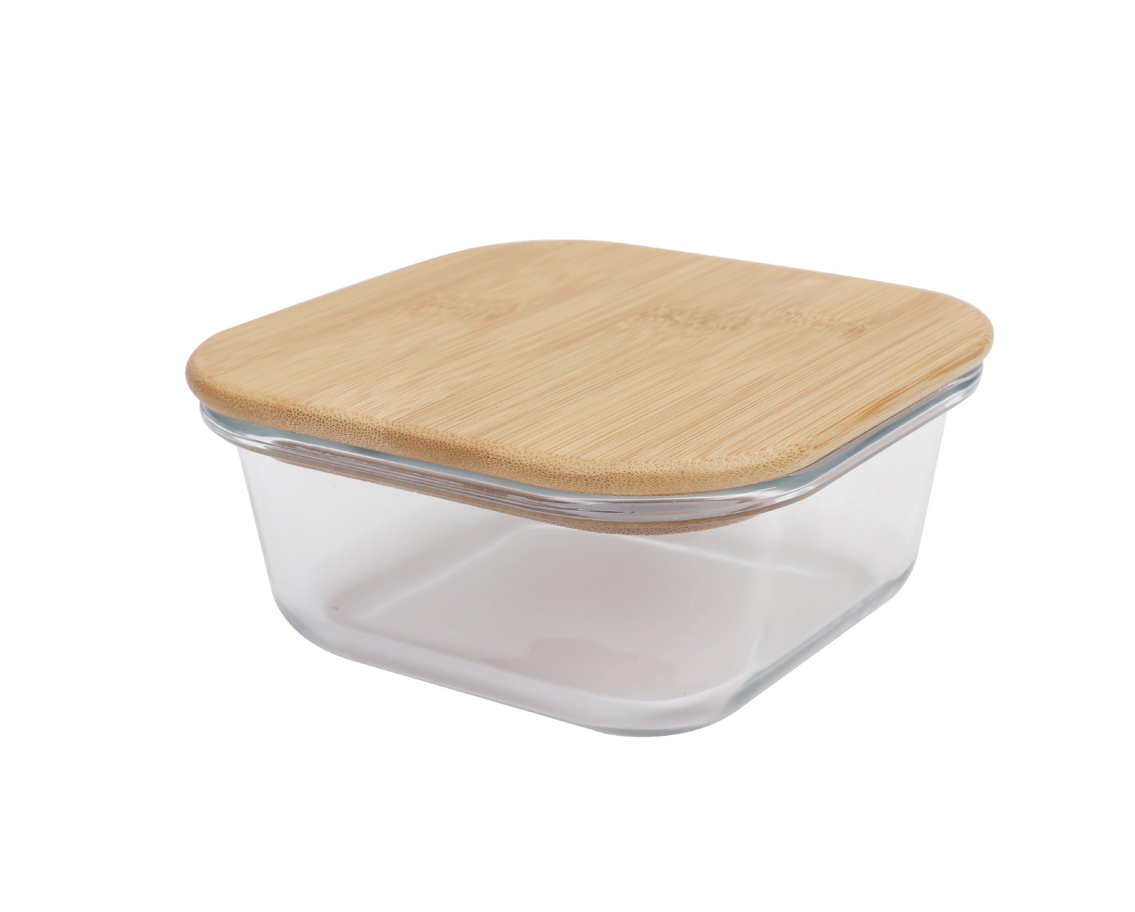 Medium Bamboo Food Container Clear Glass With Bamboo Lid - 07