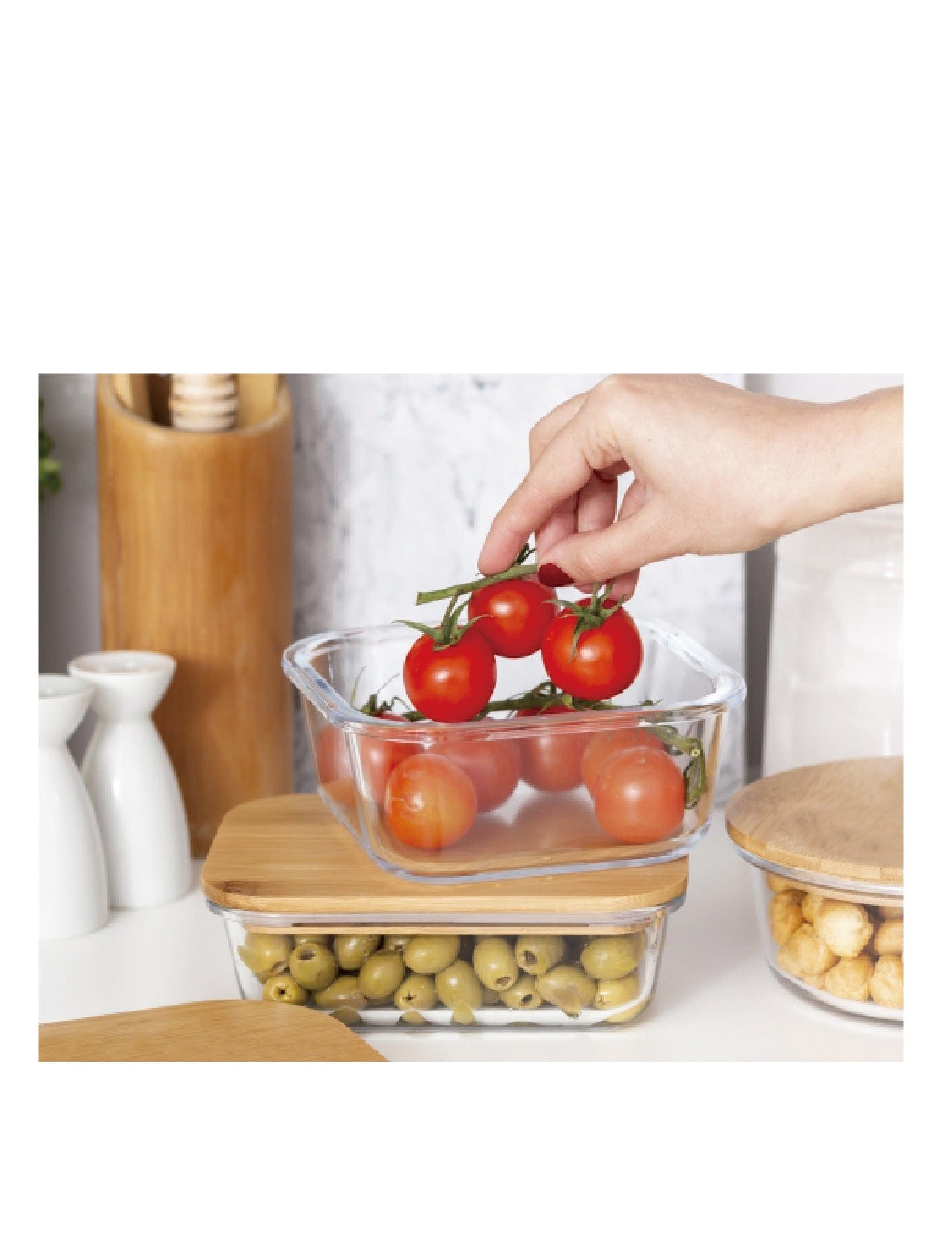 Medium Bamboo Food Container Clear Glass With Bamboo Lid - 06