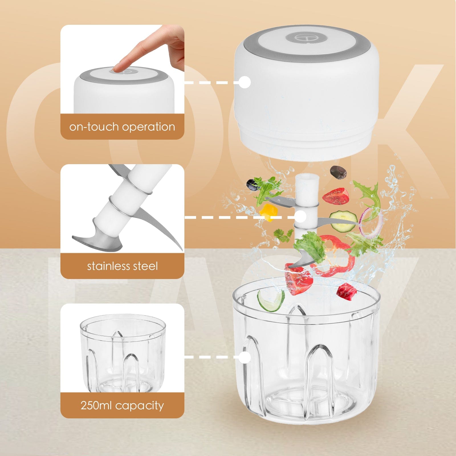 250Ml Cordless Usb Rechargeable Mini Food Chopper - 02