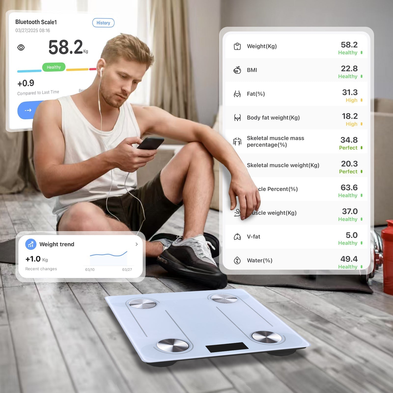 Clevinger Bluetooth Smart Digital Glass Bathroom Scale Max Capacity 180Kg - 07