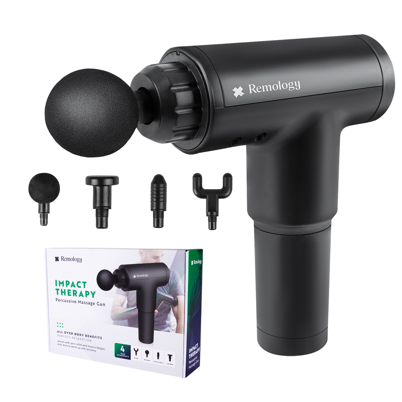 Remology Impact Therapy Percussive Massage Gun Includes 4 Heads - 11