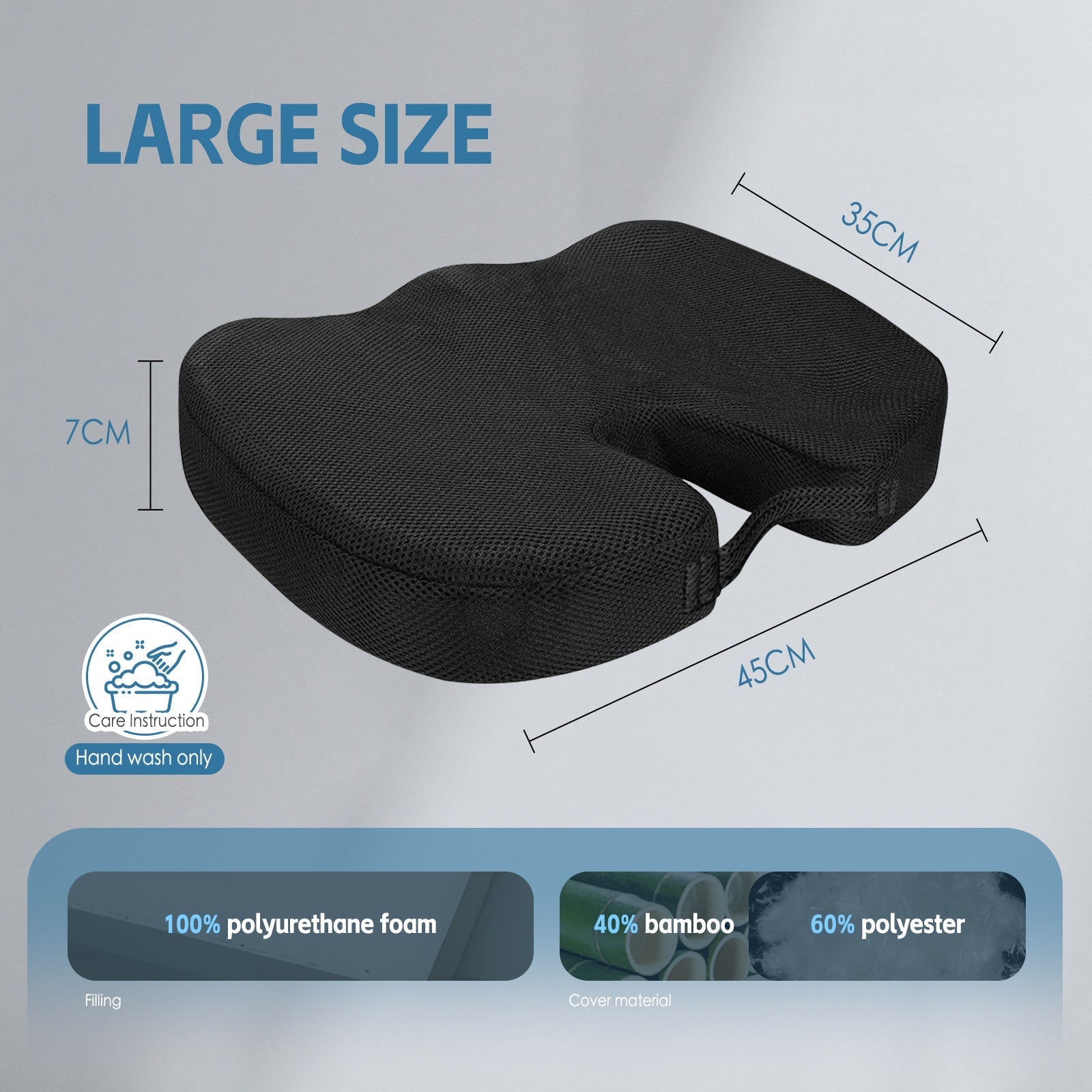 Memory Foam Car Office Seat Cushion With Black Cover - 11