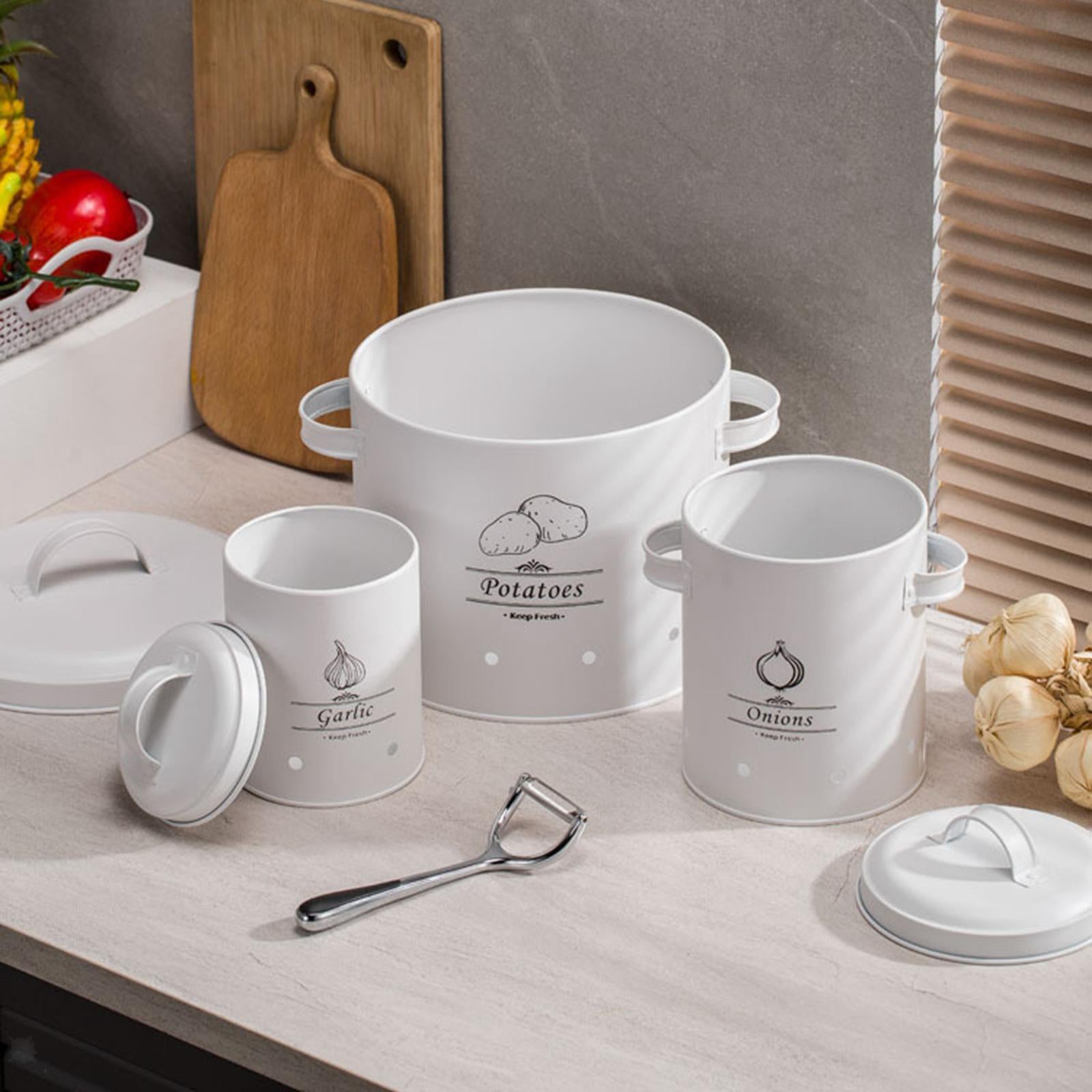 3 Pcs Galvanised Iron Fruit Vegetable Storage Tins - 10
