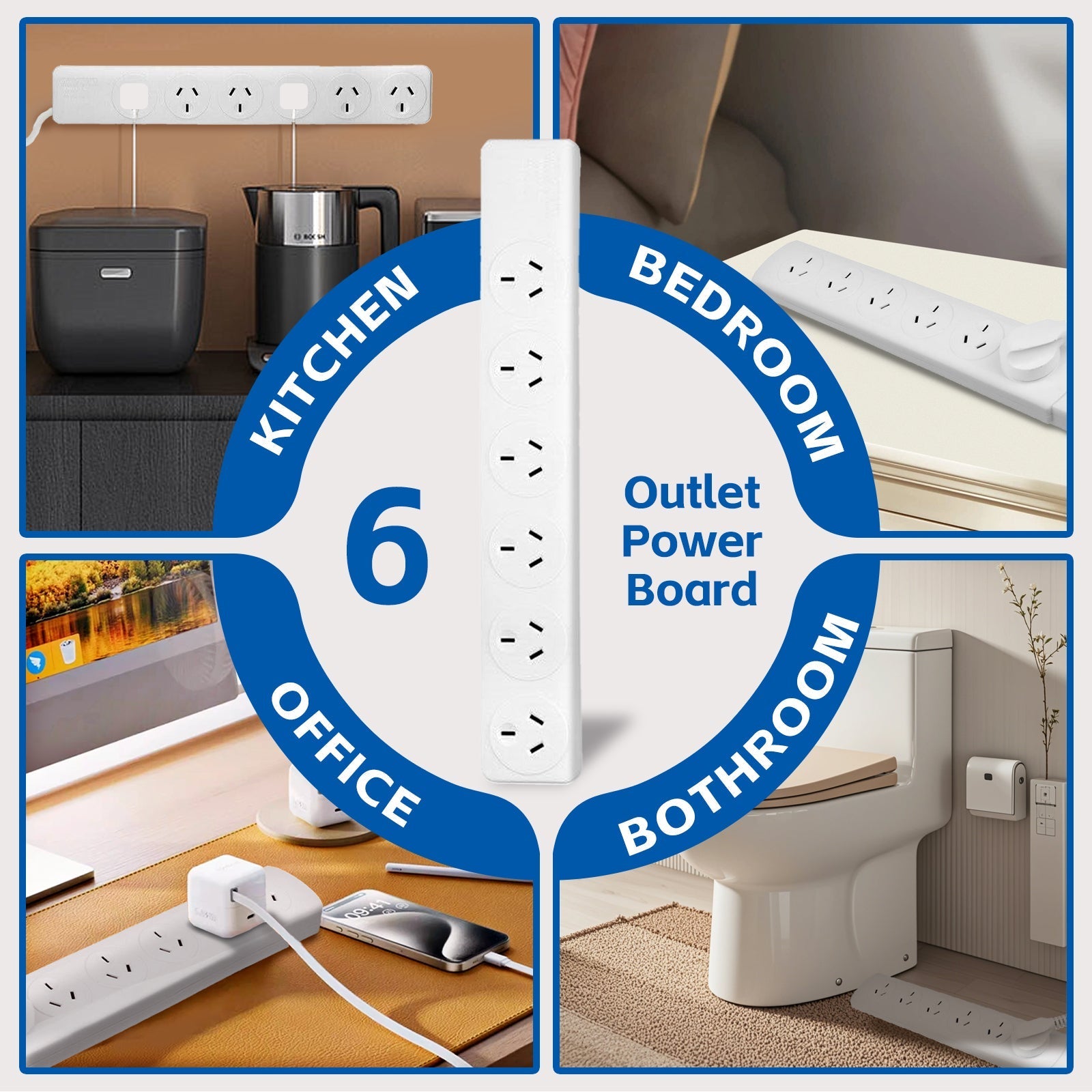 6 Outlet Power Board With Surge Protection 1M Lead Cable - 08