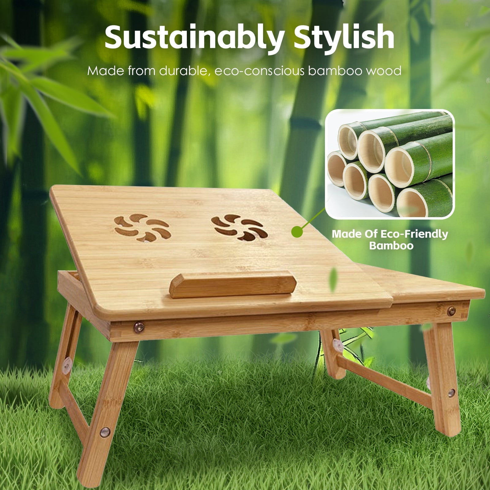 Foldable And Adjustable Bamboo Laptop Table Bed Tray - 08