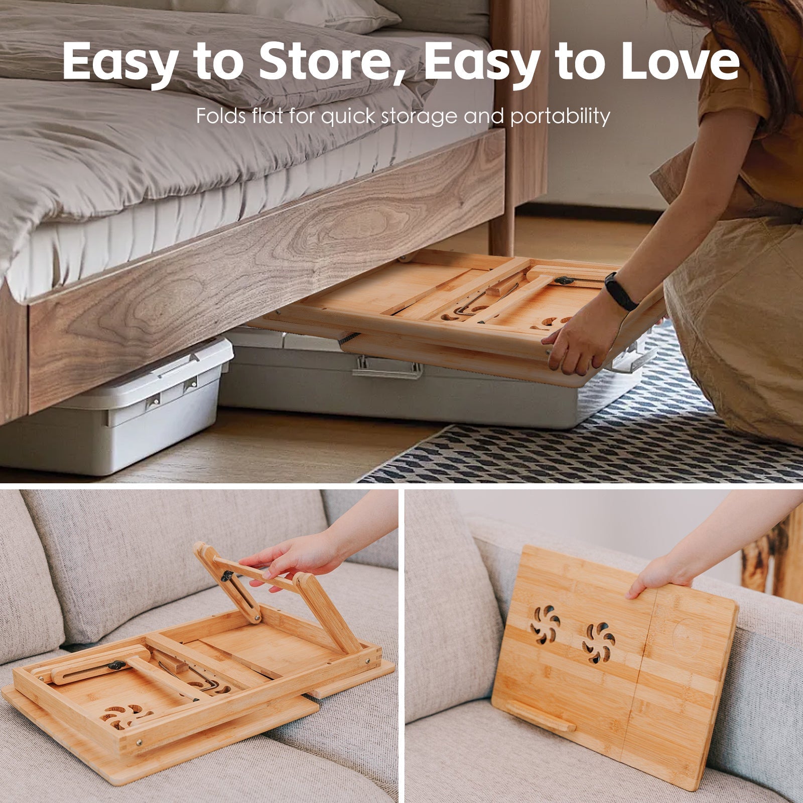 Foldable And Adjustable Bamboo Laptop Table Bed Tray - 09