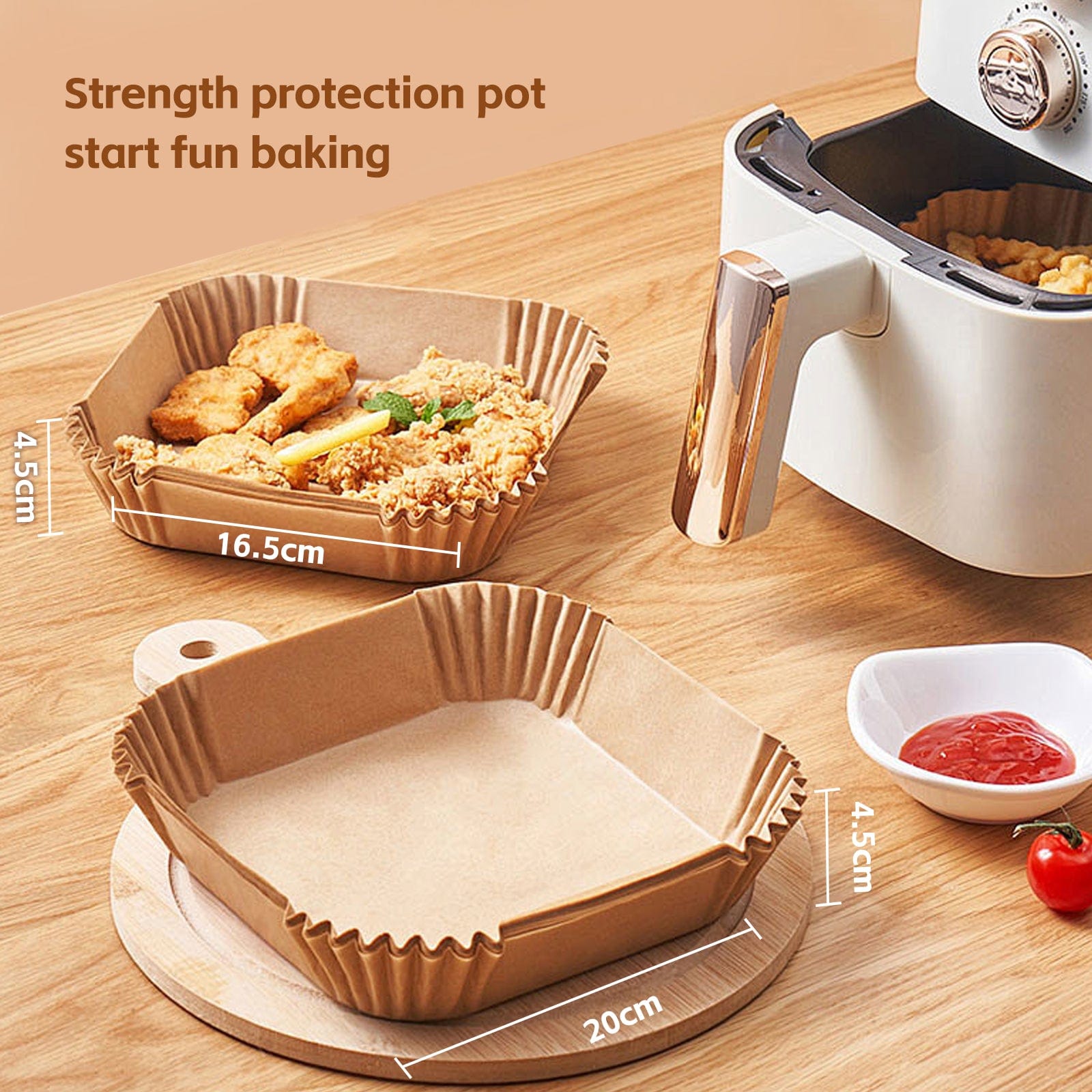 100 Pcs 20Cm Square Disposable Unbleached Silicone Paper Dish Air Fryer Liner - 08