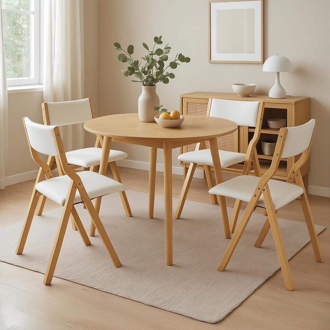 Levede 4x Dining Chairs Foldable PU Beige-1966287369070055431