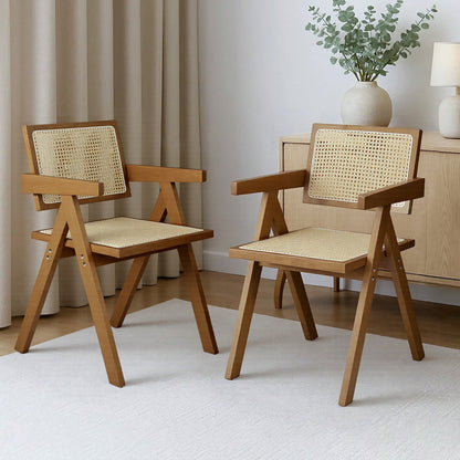 Levede 2x Walnut Wicker Armchair Dining Chair-1966287372182228999