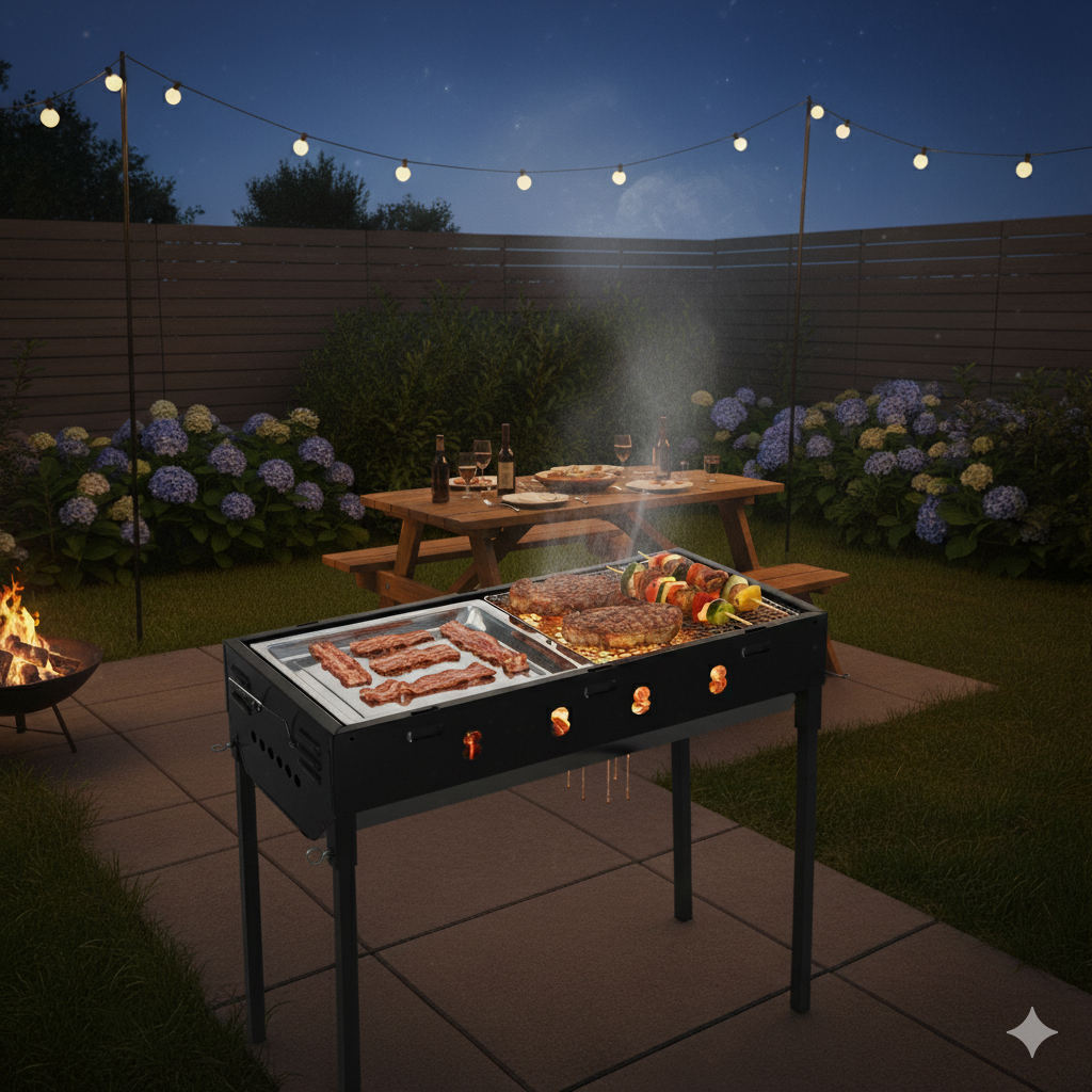 Charcoal BBQ Grill Portable Outdoor Set - Black