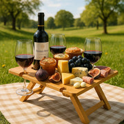 Bamboo Foldable Picnic Table Tray with Wine and Glass Holders