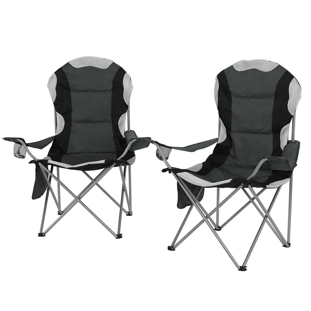 2PCS Camping Folding Chair Portable Outdoor Hiking Fishing Picnic - Grey/Black