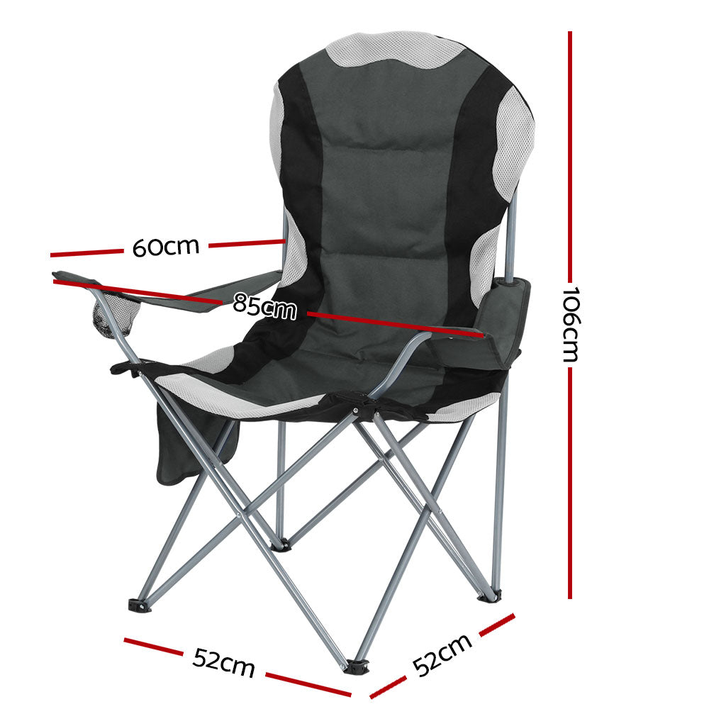 2PCS Camping Folding Chair Portable Outdoor Hiking Fishing Picnic - Grey/Black