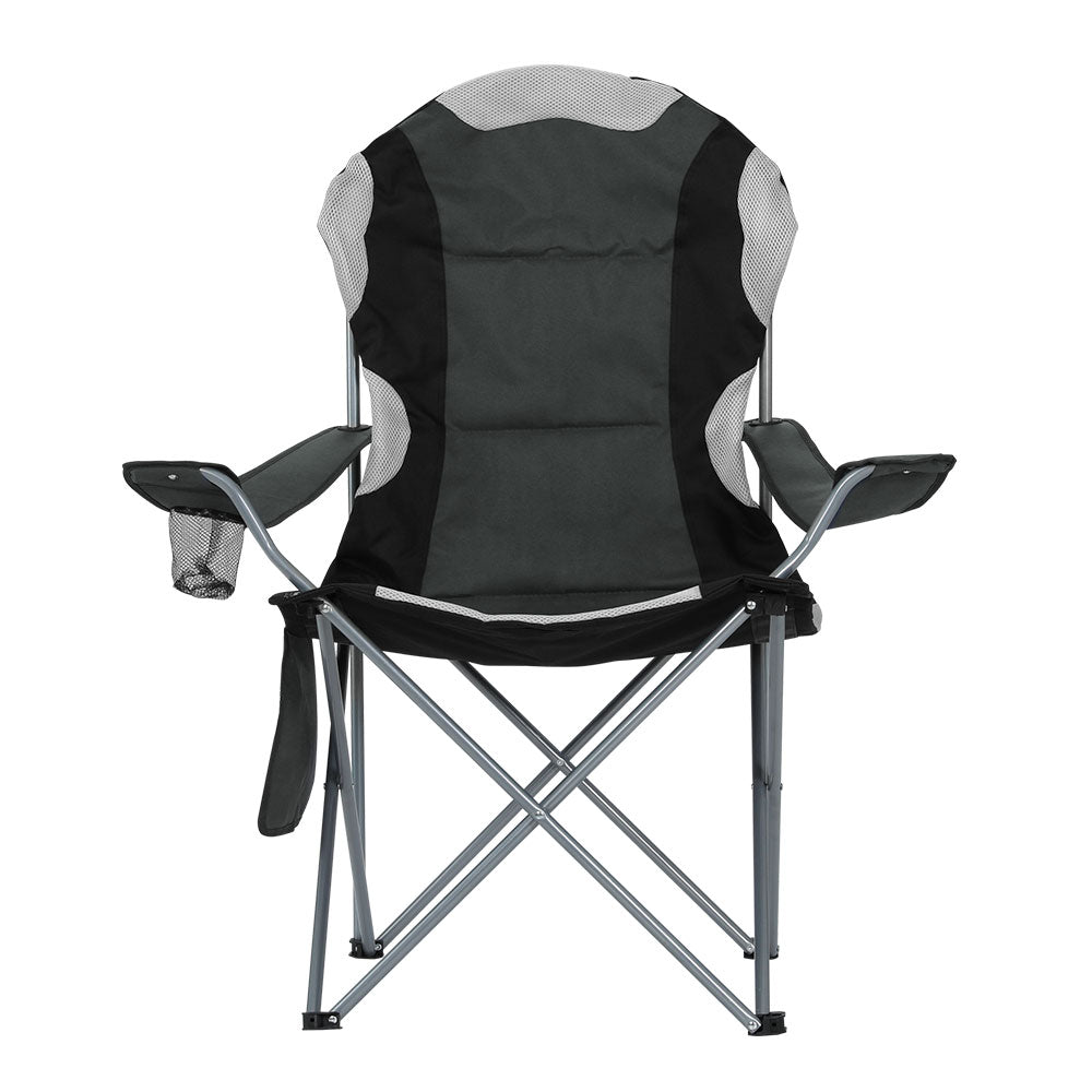 2PCS Camping Folding Chair Portable Outdoor Hiking Fishing Picnic - Grey/Black