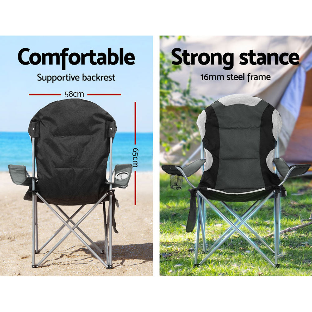 2PCS Camping Folding Chair Portable Outdoor Hiking Fishing Picnic - Grey/Black