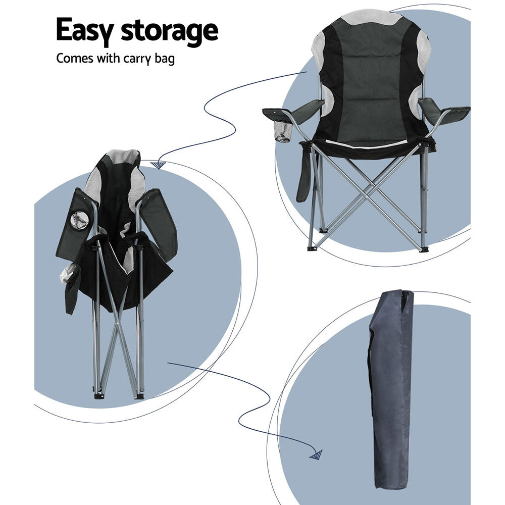 2PCS Camping Folding Chair Portable Outdoor Hiking Fishing Picnic - Grey/Black