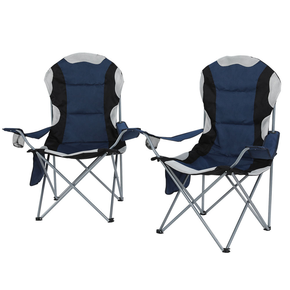 2PCS Camping Folding Chair Portable Outdoor Hiking Fishing Picnic - Grey/Navy