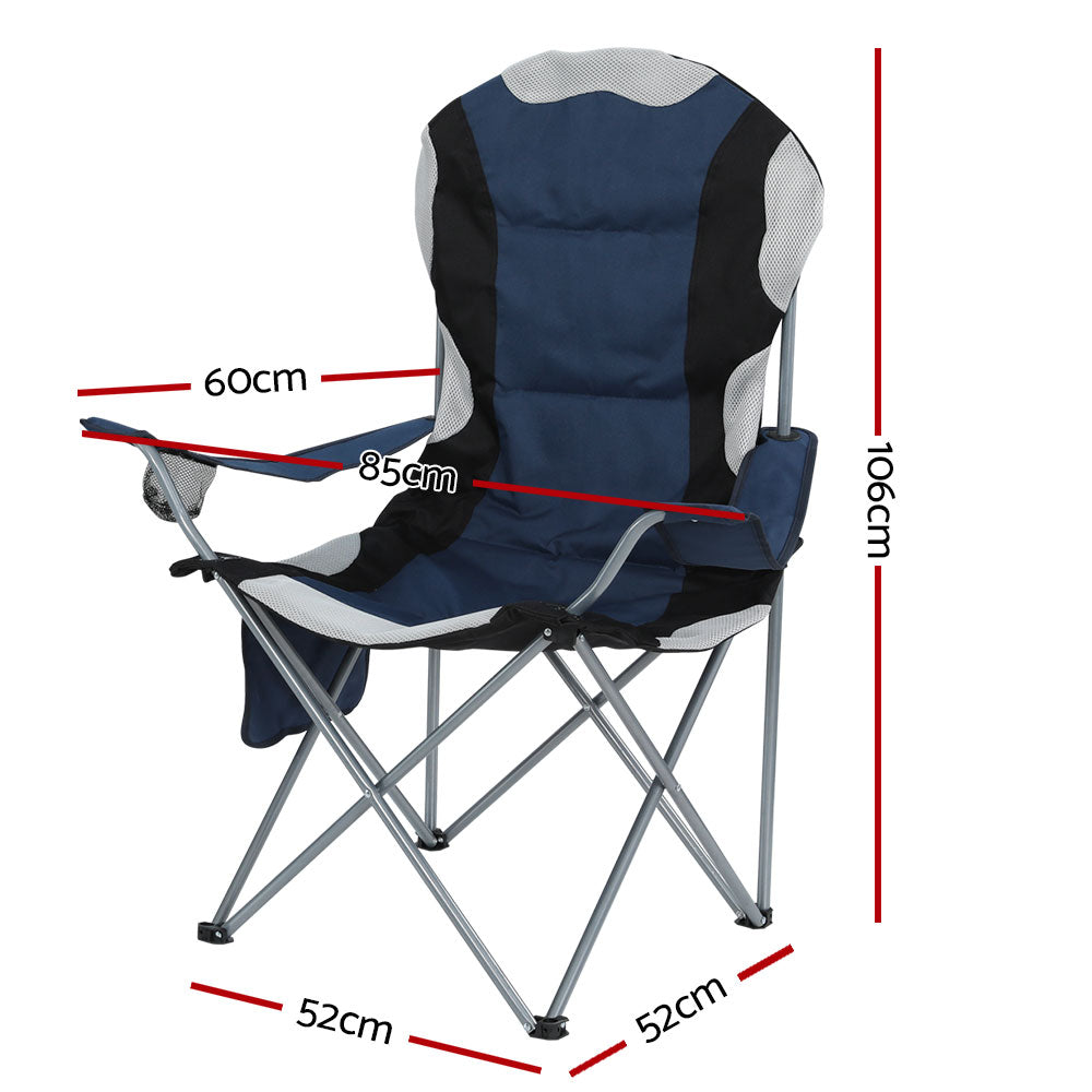 2PCS Camping Folding Chair Portable Outdoor Hiking Fishing Picnic - Grey/Navy