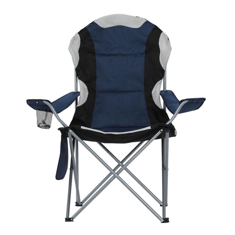 2PCS Camping Folding Chair Portable Outdoor Hiking Fishing Picnic - Grey/Navy