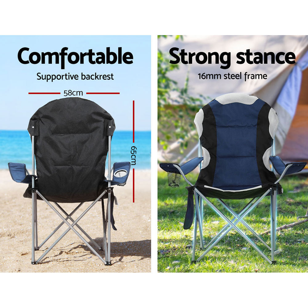 2PCS Camping Folding Chair Portable Outdoor Hiking Fishing Picnic - Grey/Navy