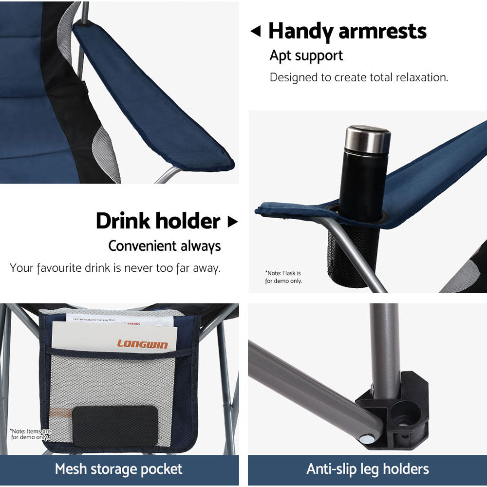 2PCS Camping Folding Chair Portable Outdoor Hiking Fishing Picnic - Grey/Navy
