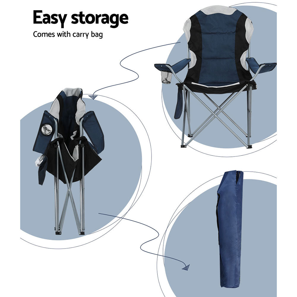 2PCS Camping Folding Chair Portable Outdoor Hiking Fishing Picnic - Grey/Navy