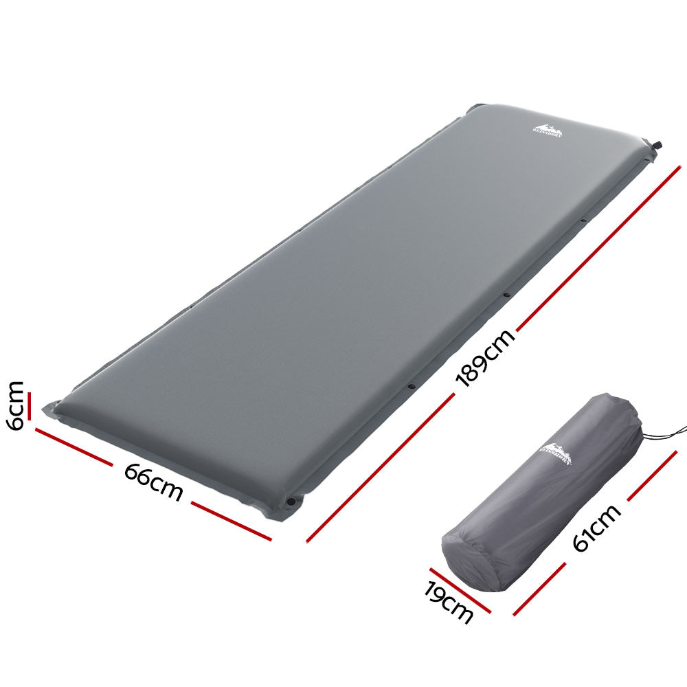 Self Inflating Mattress Camping Sleeping Mat Air Bed Pad Single - Grey