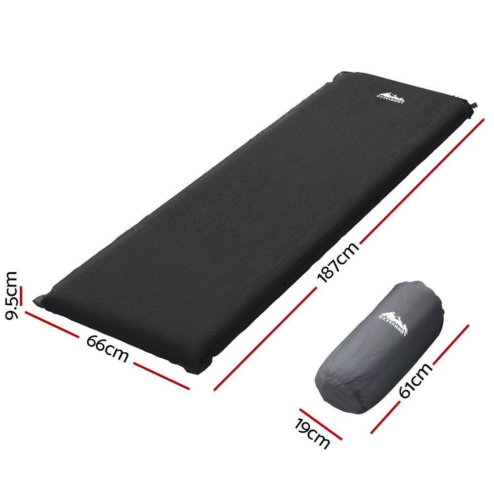 Self Inflating Mattress Camping Sleeping Mat Air Bed Pad Single - Black