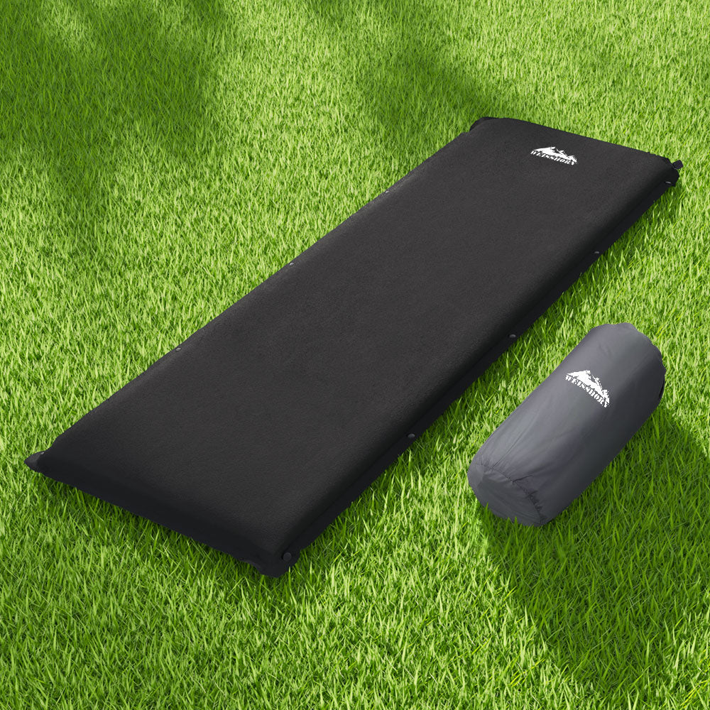 Self Inflating Mattress Camping Sleeping Mat Air Bed Pad Single - Black