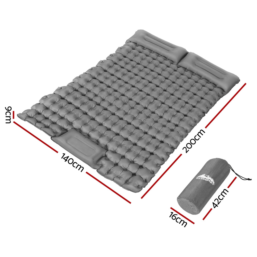 Self Inflating Mattress Camping Sleeping Mat Air Bed Double Pillow Bag - Grey