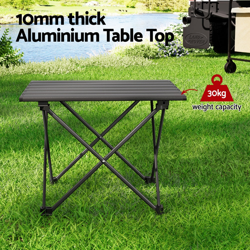 Folding Camping Table 40CM Roll Up Outdoor Picnic BBQ Aluminium - Black