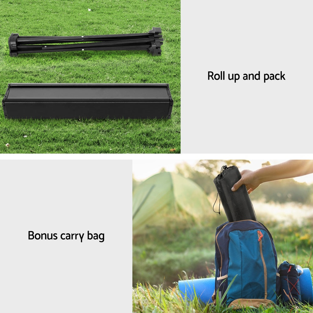 Folding Camping Table 40CM Roll Up Outdoor Picnic BBQ Aluminium - Black