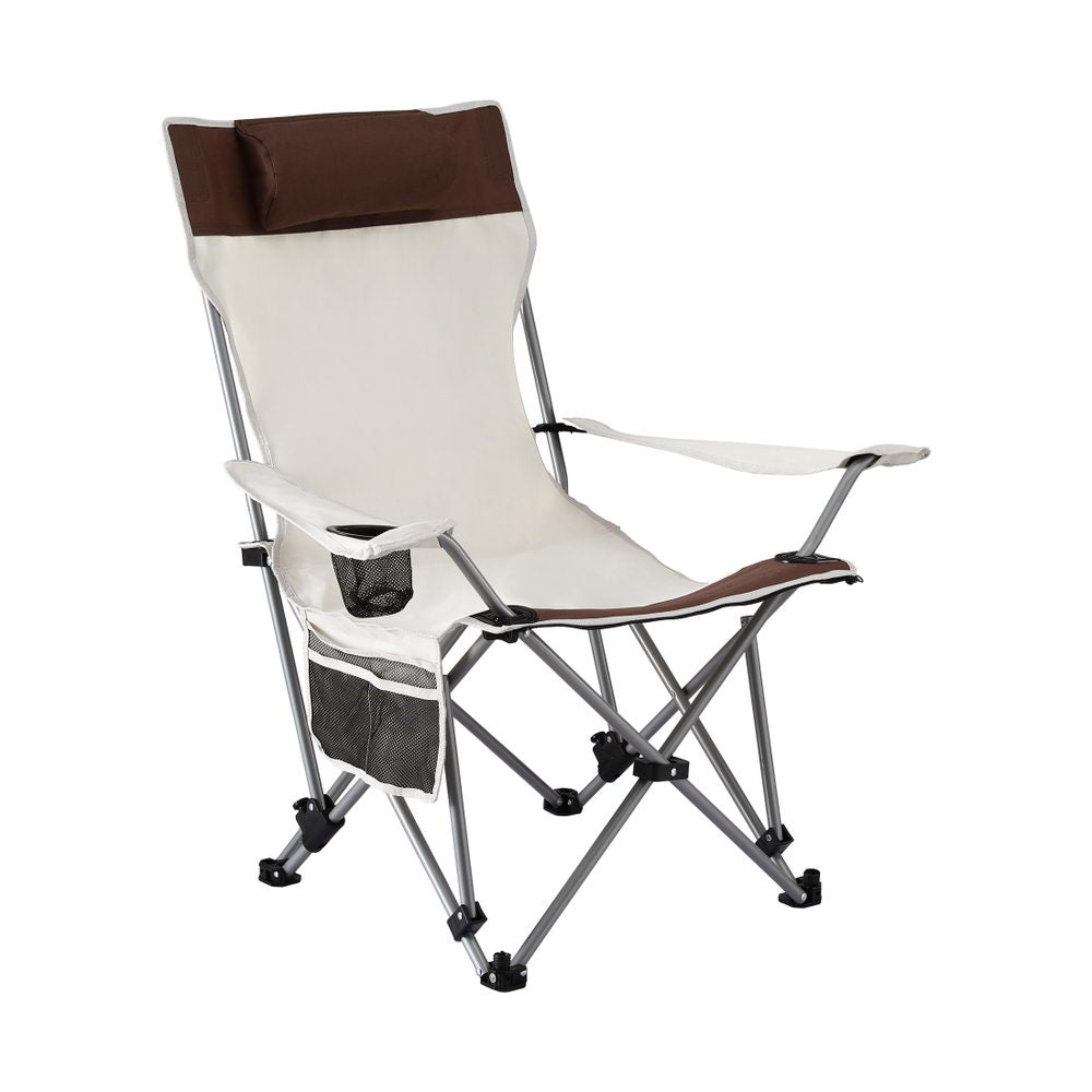 Camping Chair Reclining Adjustable Portable Outdoor Folding Lightweight - White/Brown