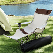 Camping Chair Reclining Adjustable Portable Outdoor Folding Lightweight - White/Brown