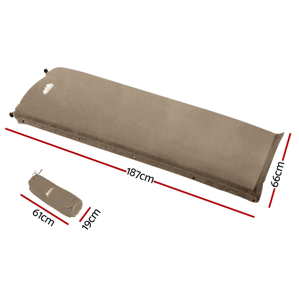 Self Inflating Mattress Camping Sleeping Mat Air Bed Single - Coffee