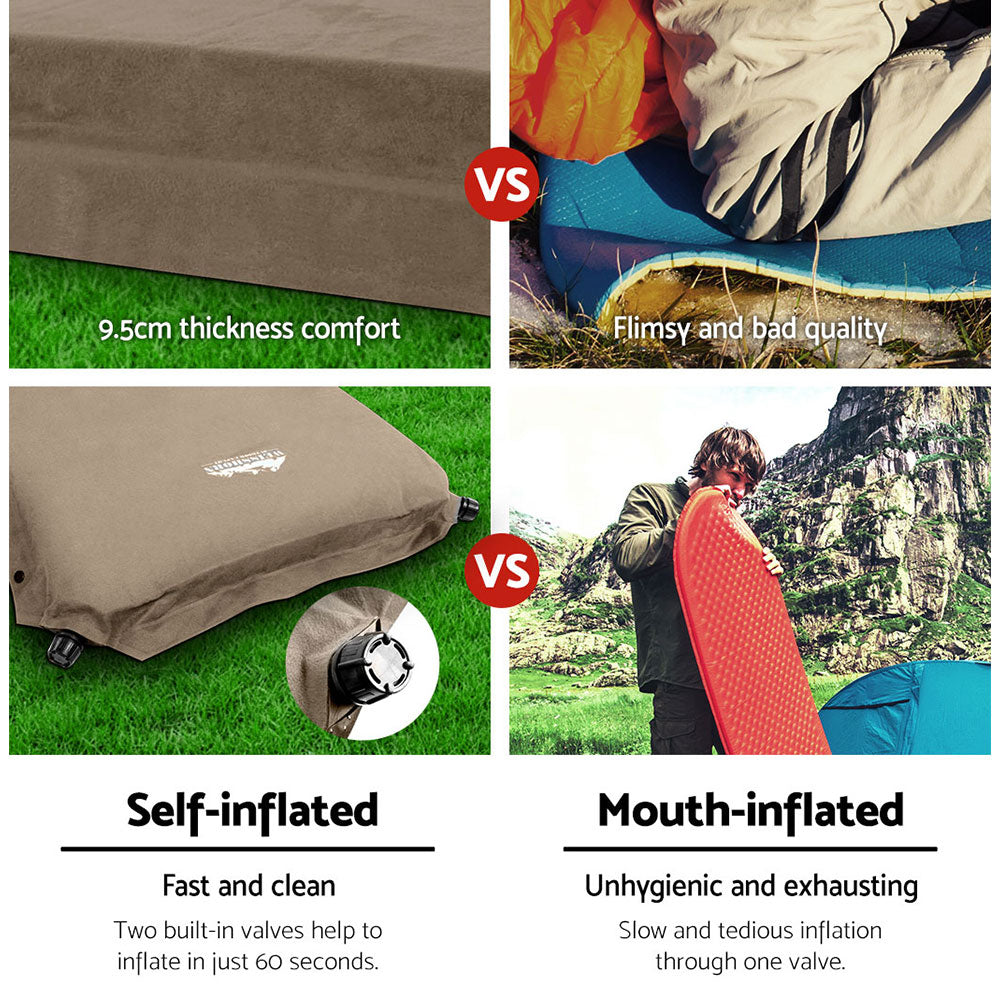 Self Inflating Mattress Camping Sleeping Mat Air Bed Single - Coffee