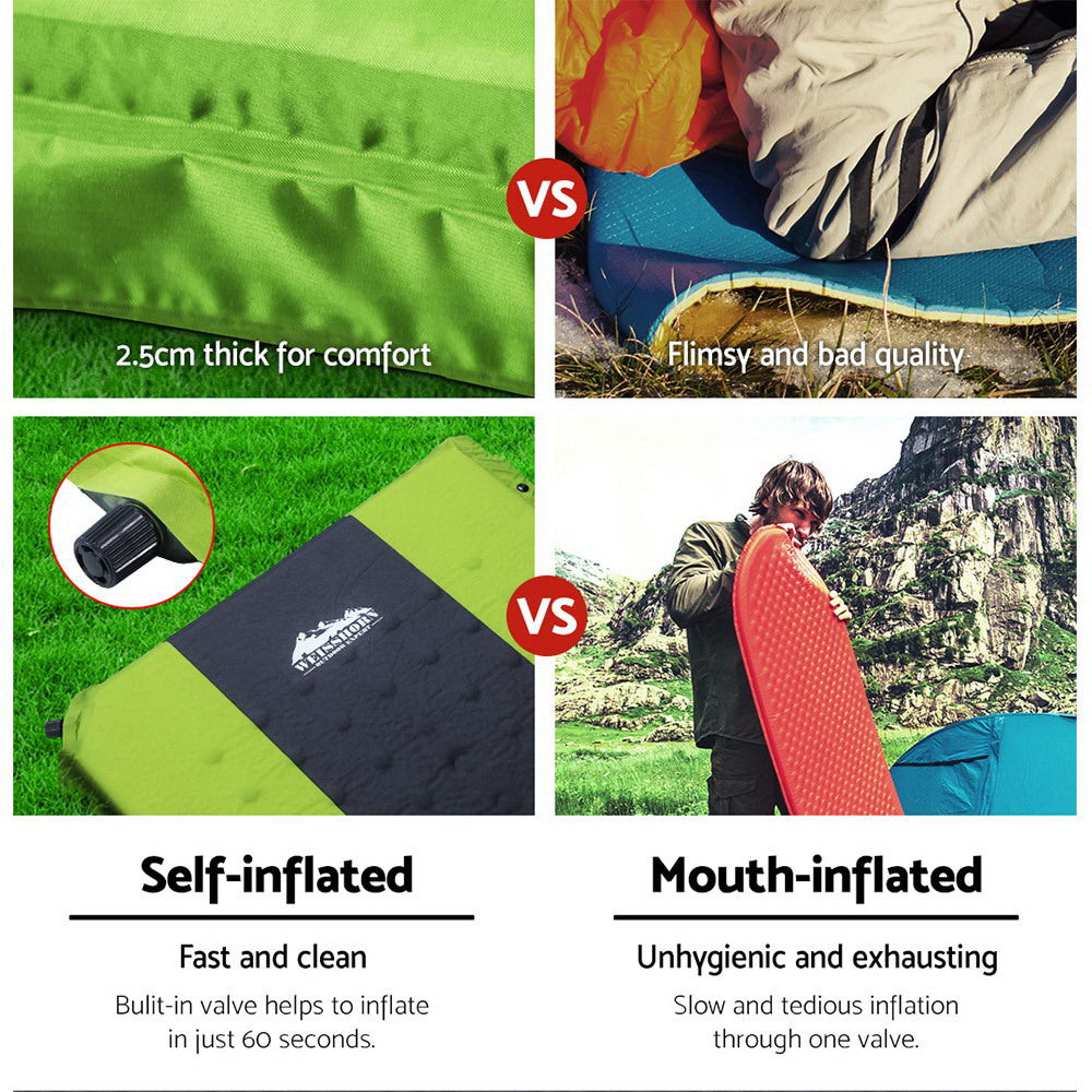 Double Self Inflating Mattress Camping Sleeping Mat Air Bed Pad - Green
