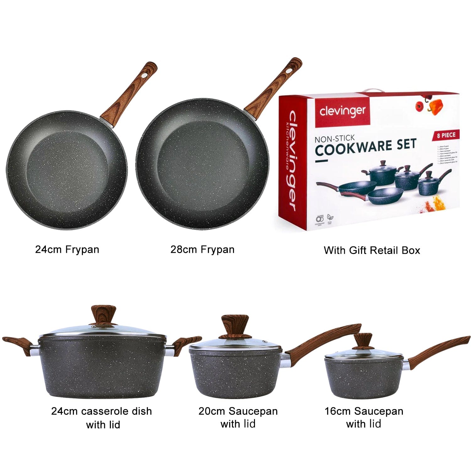 8 Pcs Clevinger Non Stick Cookware Set - 12