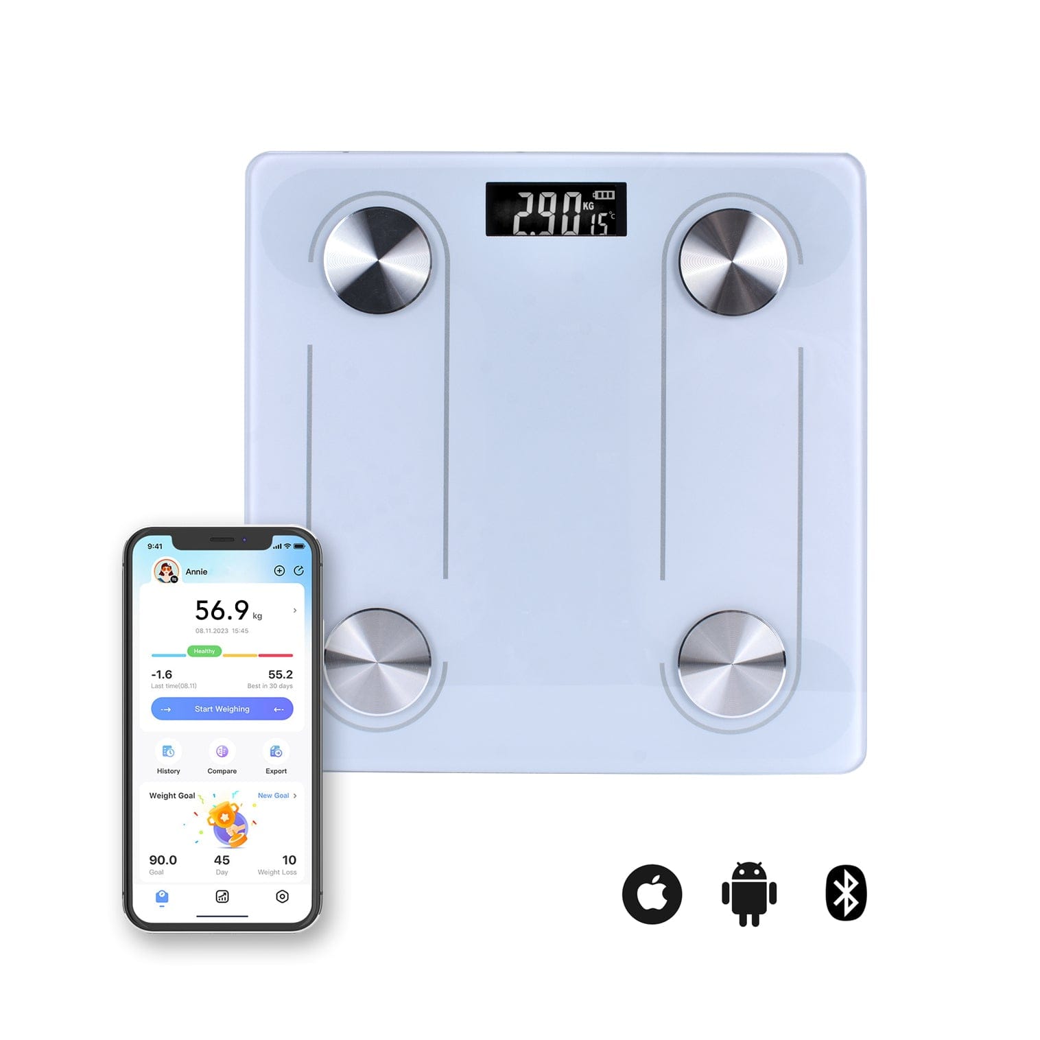 Clevinger Bluetooth Smart Digital Glass Bathroom Scale Max Capacity 180Kg - 11