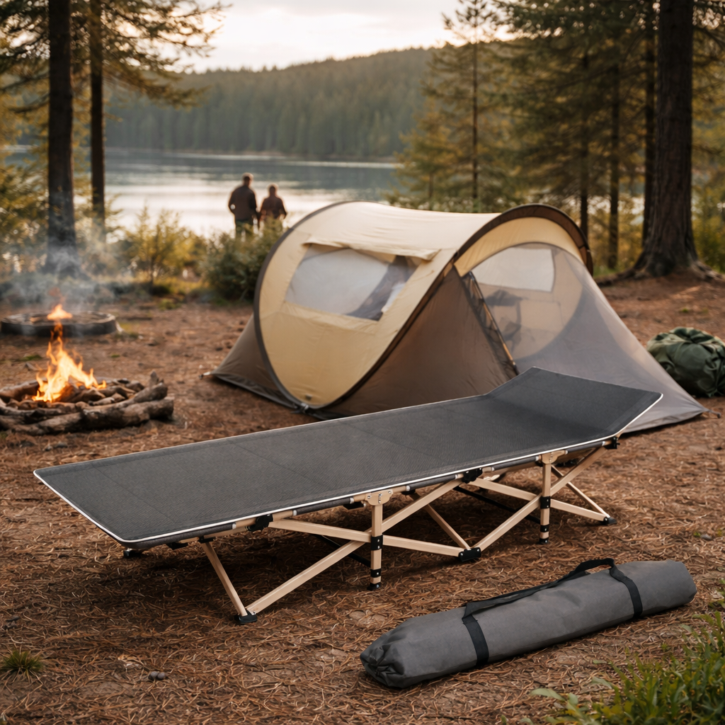 Camping Portable Single Foldable Folding Bed Recliner Mat - Grey