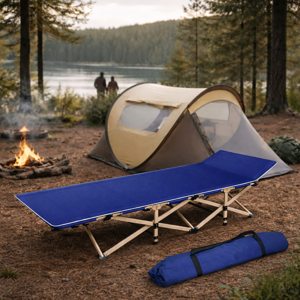 Camping Portable Single Foldable Folding Bed Recliner Mat - Blue