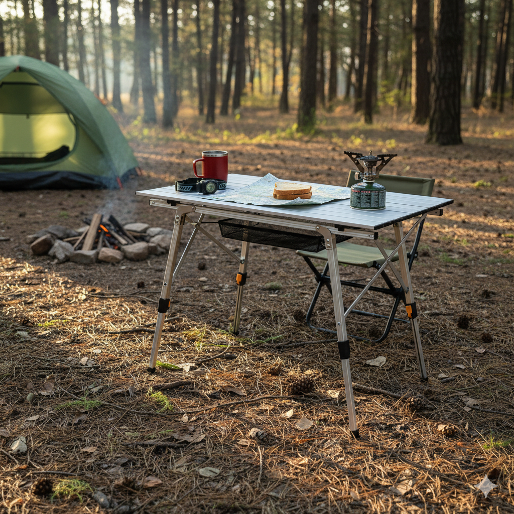90CM Roll Up Folding Camping Table - Silver
