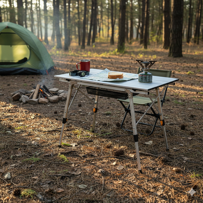 90CM Roll Up Folding Camping Table - Silver